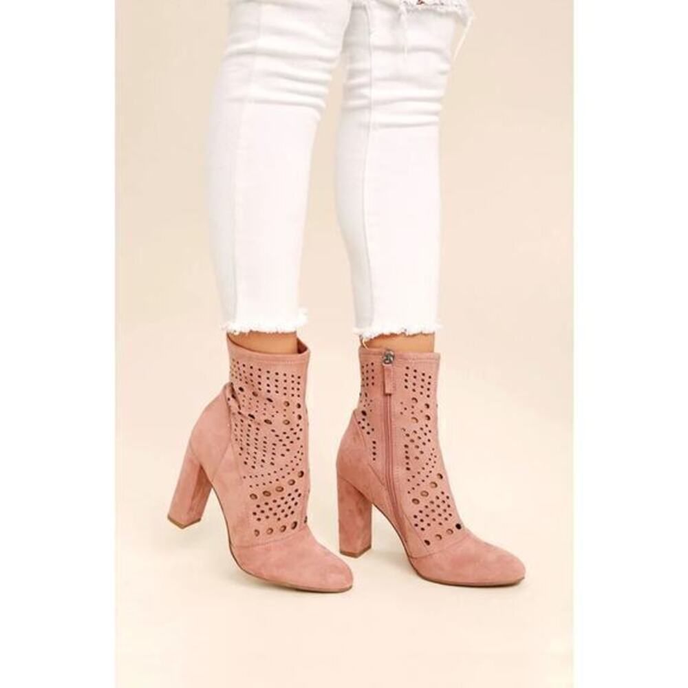 Steve Madden Ennie Rose Suede Cutout Mid-Calf light pink Boots boho size 7.5